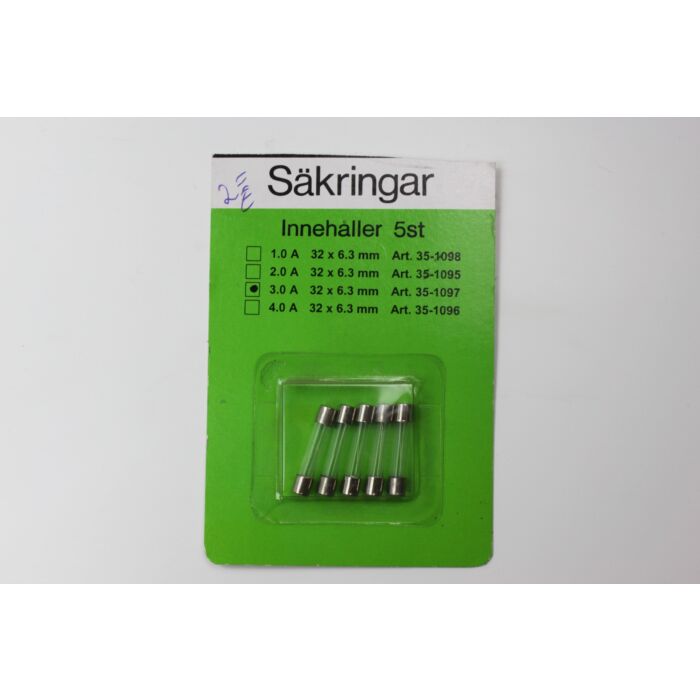 Säkring Quick-Fit 3A, 32 x 6,3mm, 5-pack, NOS