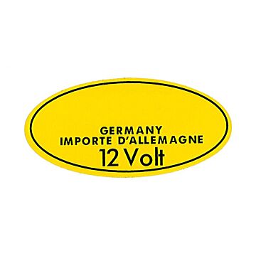 Sticker Bosch germany importe d'allemagne 12 volt zwart op geel voor bobine tot 1967 (met kabel)