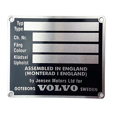 Type plaatje aluminium blanco (onder motorkap) P1800 Jensen