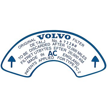 Sticker Original Volvo filter etc. blauw op wit voor 672280