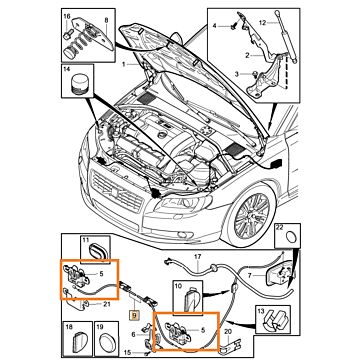 Motorkap slot V70 links (en rechts voor auto zonder alarm)