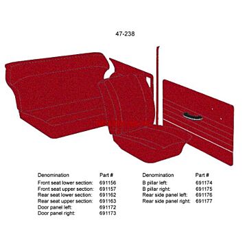 Bekleding PV544 B stijl links rood 1963-1964 code 50-240