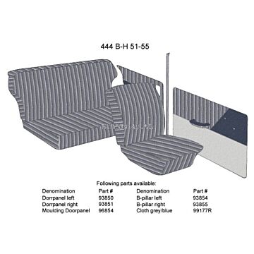 Bekleding PV444 deurpaneel Rechts blauw/grijs