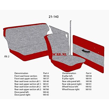 Bekleding PV544 wielkast links achter grijs-rood 1958 21-140