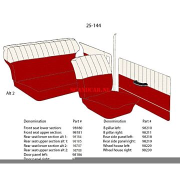 Bekleding PV544 wielkast rechts achter rood vinyl 25-144