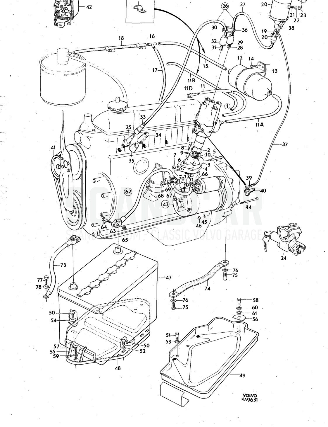 and starter system Illustration Sats Kit - sprängskiss, Övriga delar, Volvo 140-serien upp till 1972