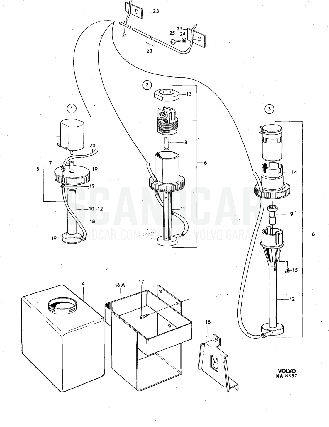 washer Illustration Sats Kit - sprängskiss, Övriga delar, Volvo 140-serien upp till 1972