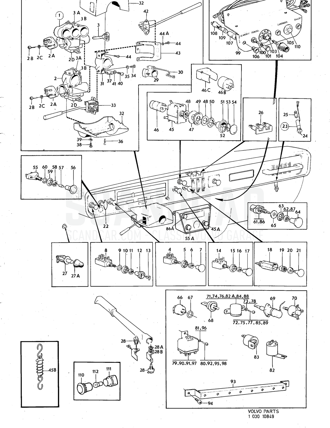 and control .unit Illustration Sats Kit - sprängskiss, Övriga delar, Volvo 140-serien upp till 1972