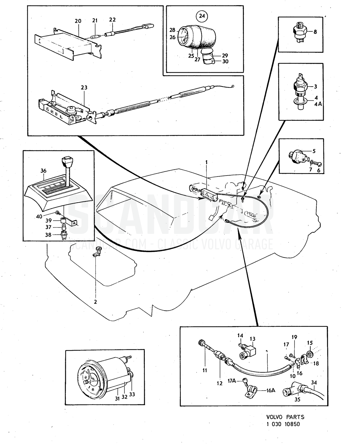 and control unit Illustration Sats Kit - sprängskiss, Övriga delar, Volvo 140-serien upp till 1972