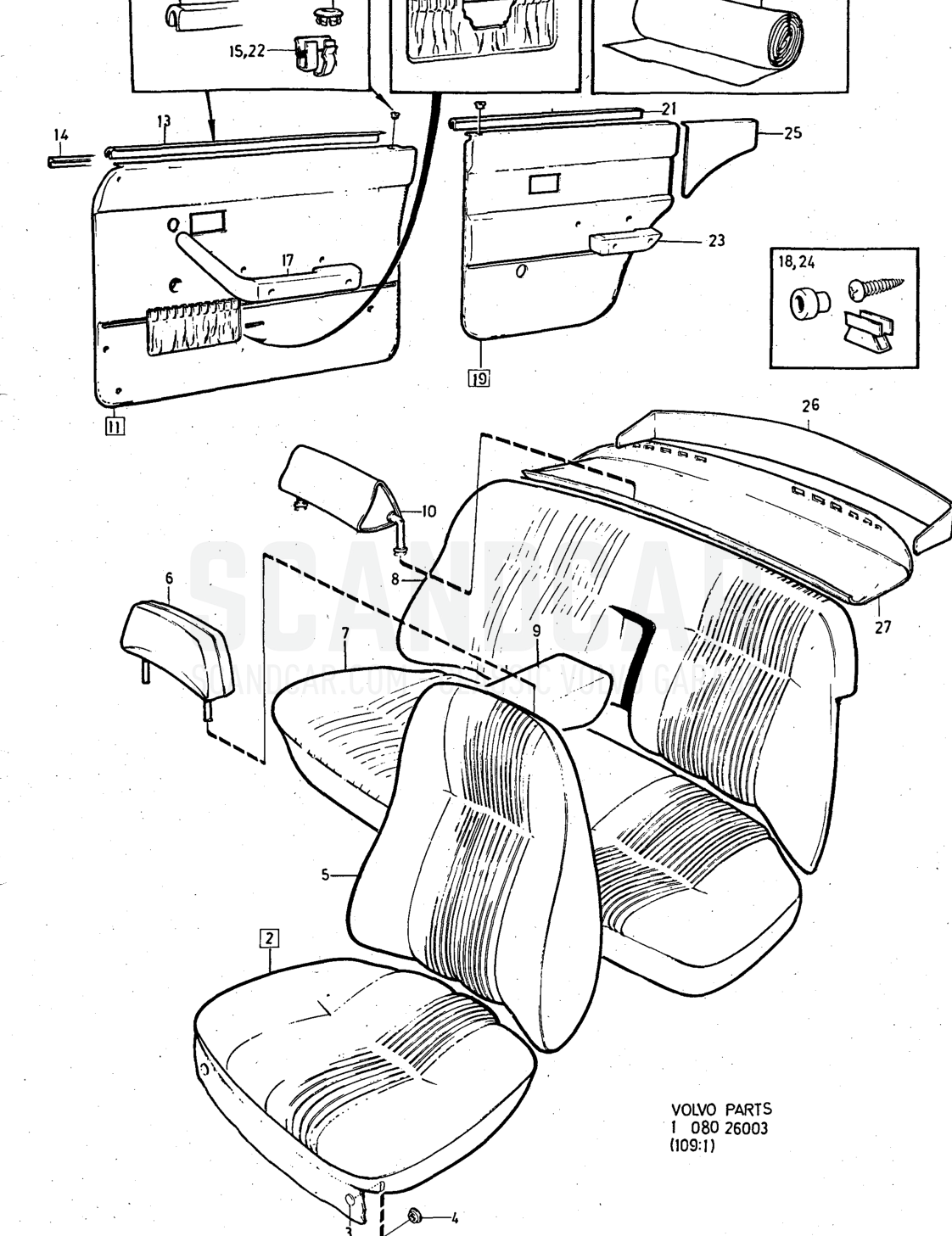 Illustration combination Sats Kit - sprängskiss, Övriga delar, Volvo 140-serien upp till 1972