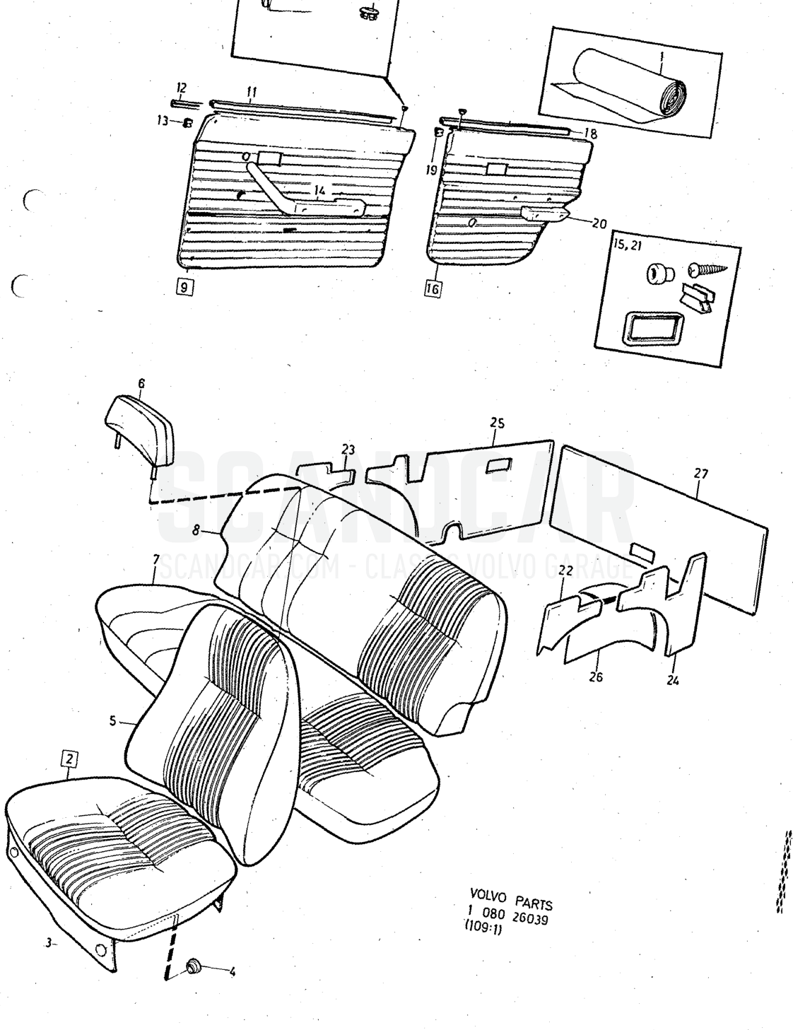 Illustration combination Sats Kit - sprängskiss, Övriga delar, Volvo 140-serien upp till 1972