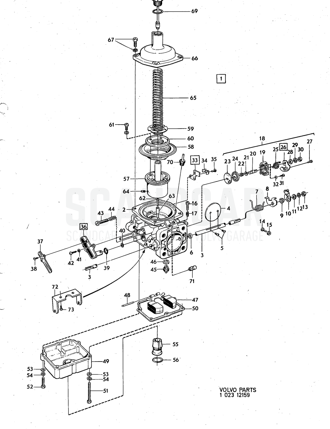 Carbuietter - sprängskiss, Bränsle- och avgassystem, Volvo 140-serien från 1972