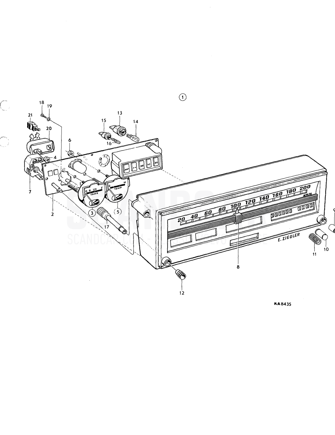 Combined instrument - sprängskiss, Elutrustning, Volvo 164-serien upp till 1975