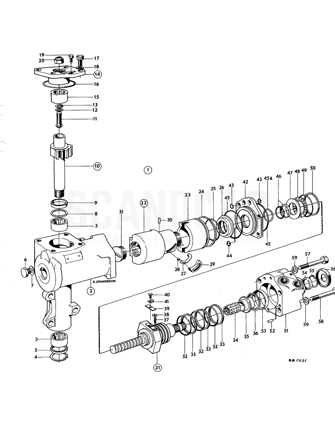 Steering box,ms - sprängskiss, Framaxel - Hjul - Styrning, Volvo 164-serien upp till 1975