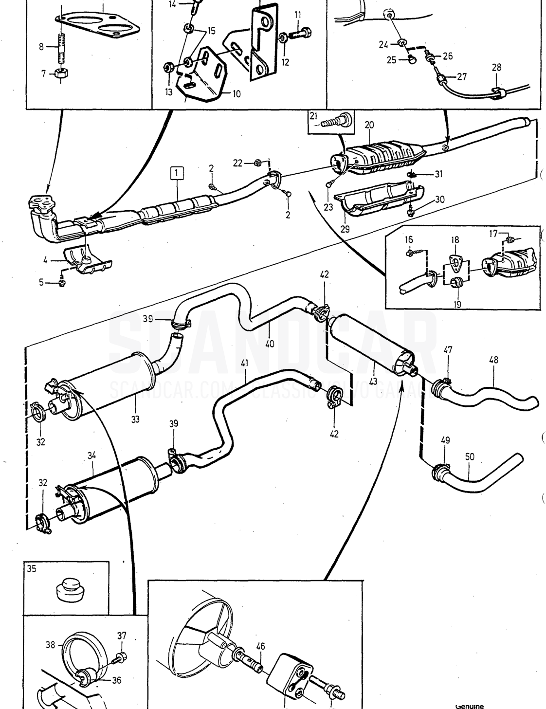 Motor, sida 234 - sprängskiss, Volvo 240-serien från 1988