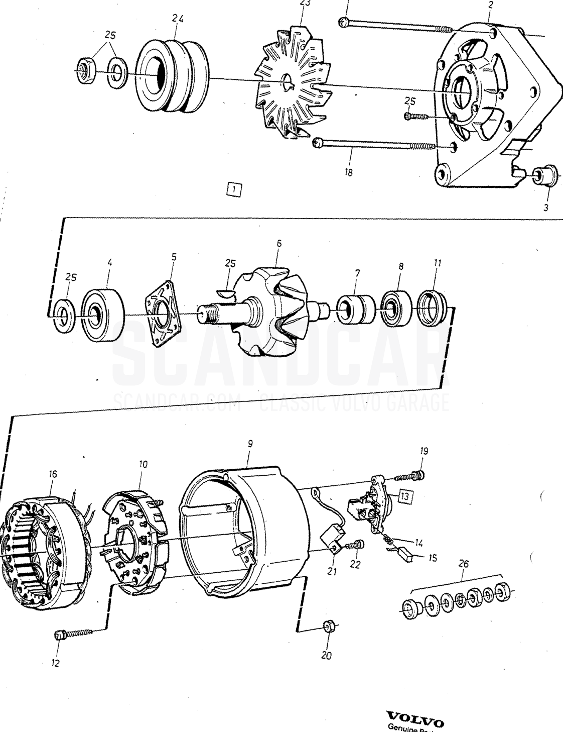 Elsystem, sida 328 - sprängskiss, Volvo 240-serien från 1988
