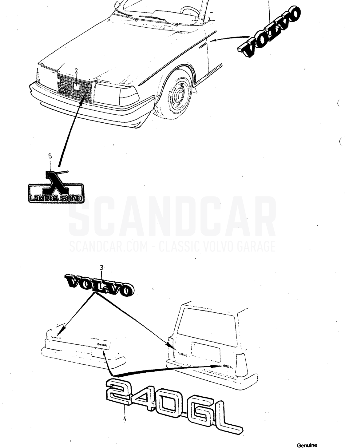 Kaross och interiör, sida 850 - sprängskiss, Volvo 240-serien från 1988