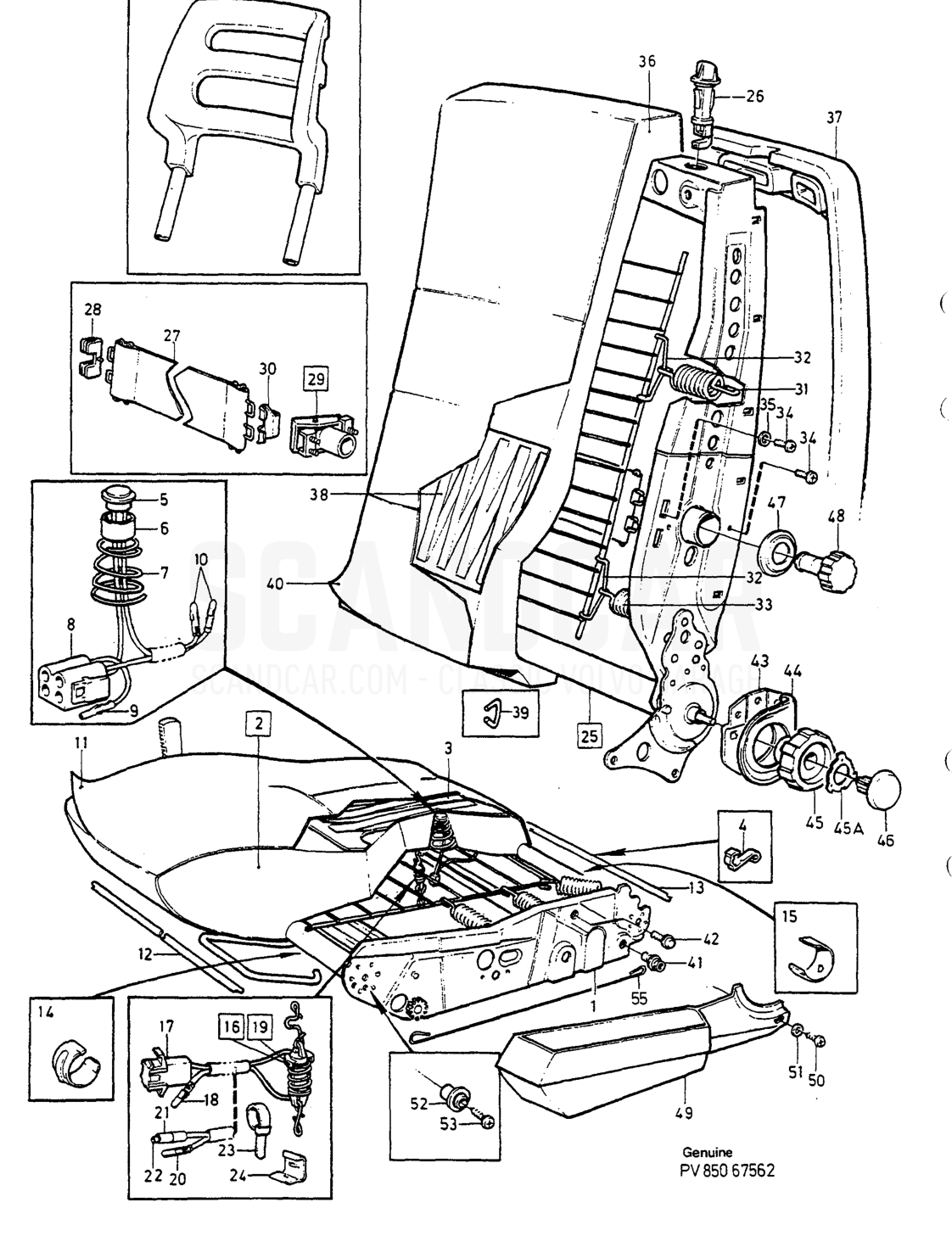 VORDERSITZ, MANUELL EINSTELLBAR - sprängskiss, Kaross och interiör, Volvo 740-760-serien upp till 1984