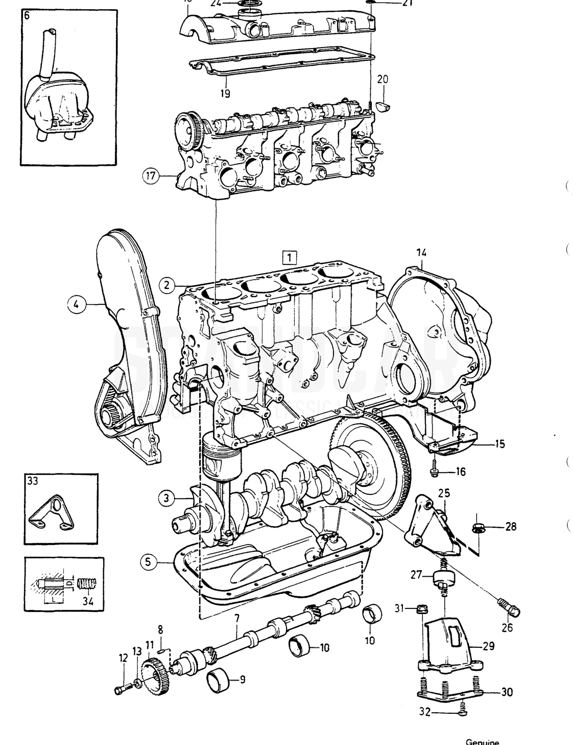 log MOTOR MIT EINBAUTEILEN - sprängskiss, Motor, Volvo 740-760-serien upp till 1984