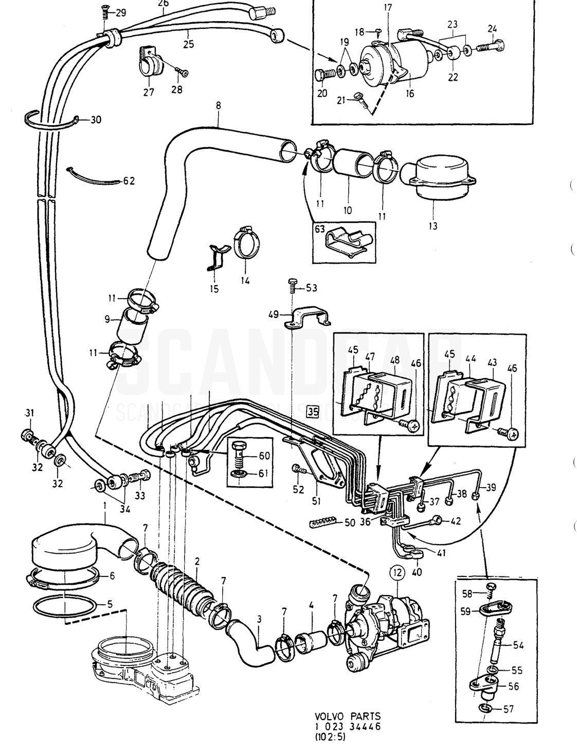 MIT KRAFTSTOFF- ROHR, MOTOR, KRAFTSTOFFI TER - sprängskiss, Motor, Volvo 740-760-serien upp till 1984