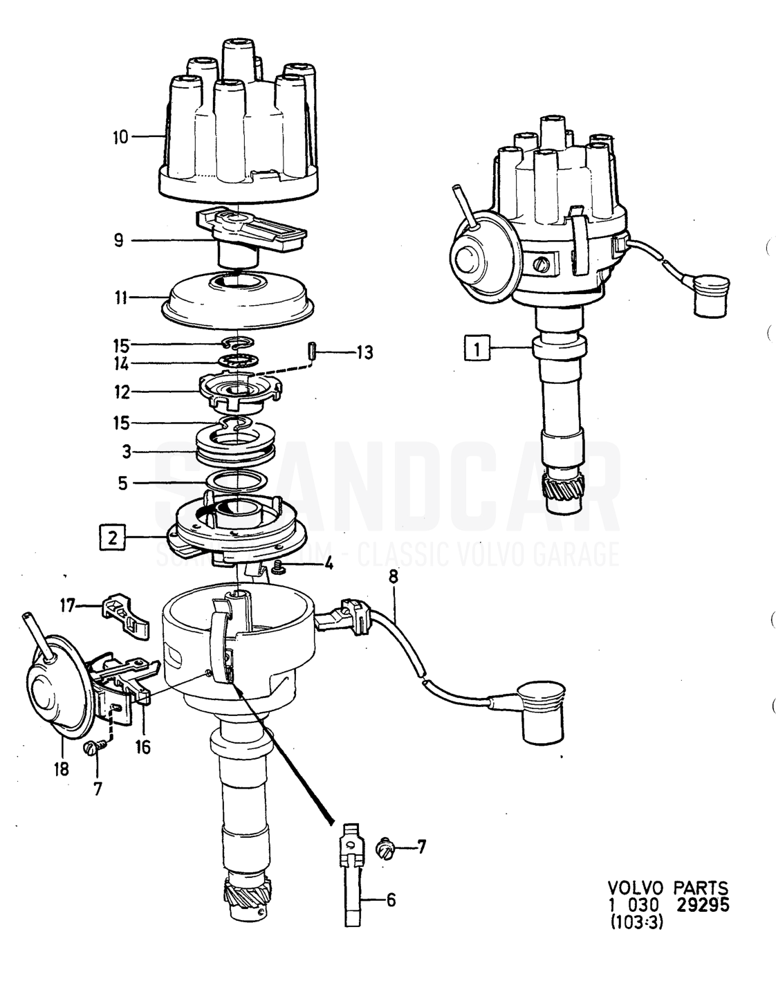 VERTEILER - sprängskiss, Motor, Volvo 740-760-serien upp till 1984