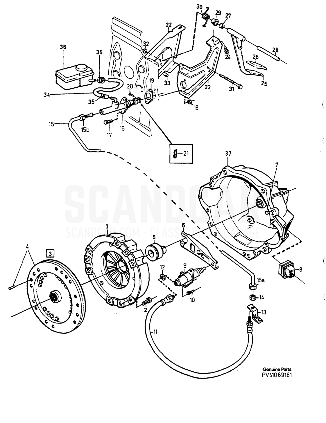 KUPPLUNG KUPPLUNGSPEDAL - sprängskiss, Kraftöverföring, Volvo 740-760-serien upp till 1984