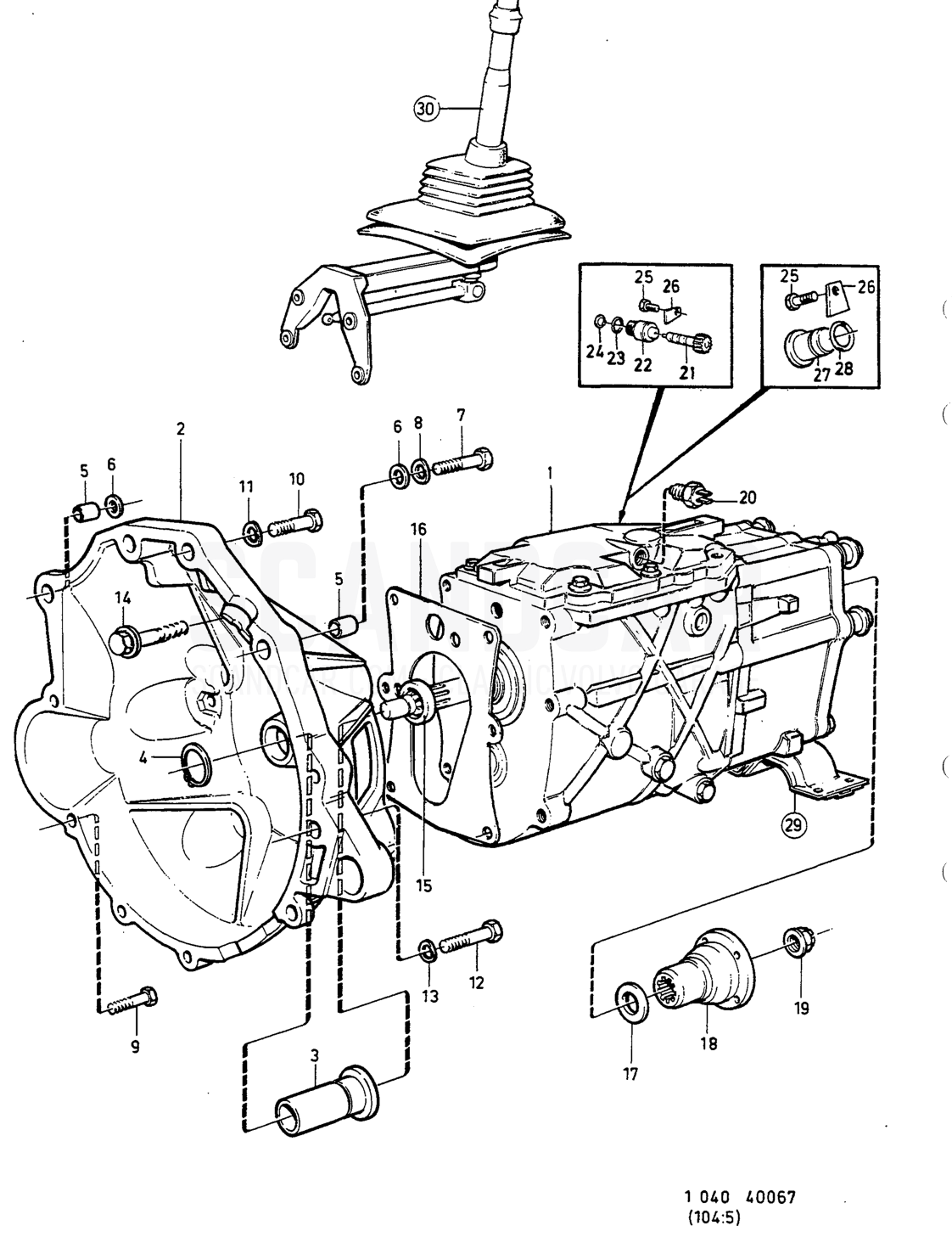 SCHAL TGETRIEBE - sprängskiss, Kraftöverföring, Volvo 740-760-serien upp till 1984