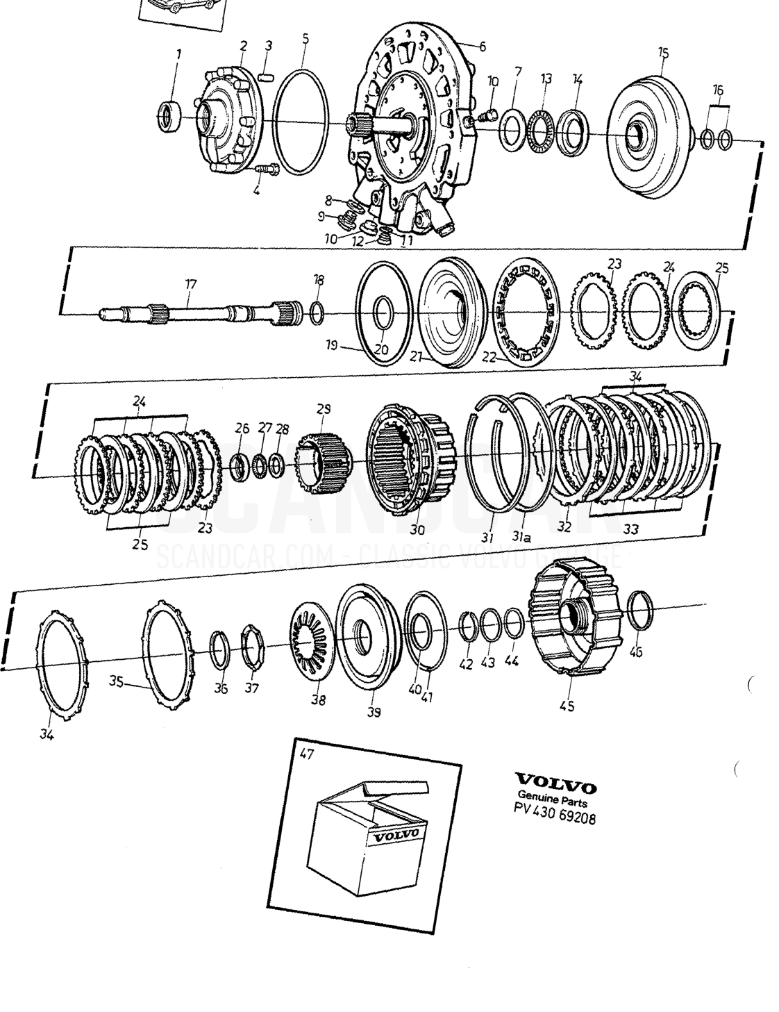 AUTOMATISCHES GETRIEBE - sprängskiss, Kraftöverföring, Volvo 740-760-serien upp till 1984