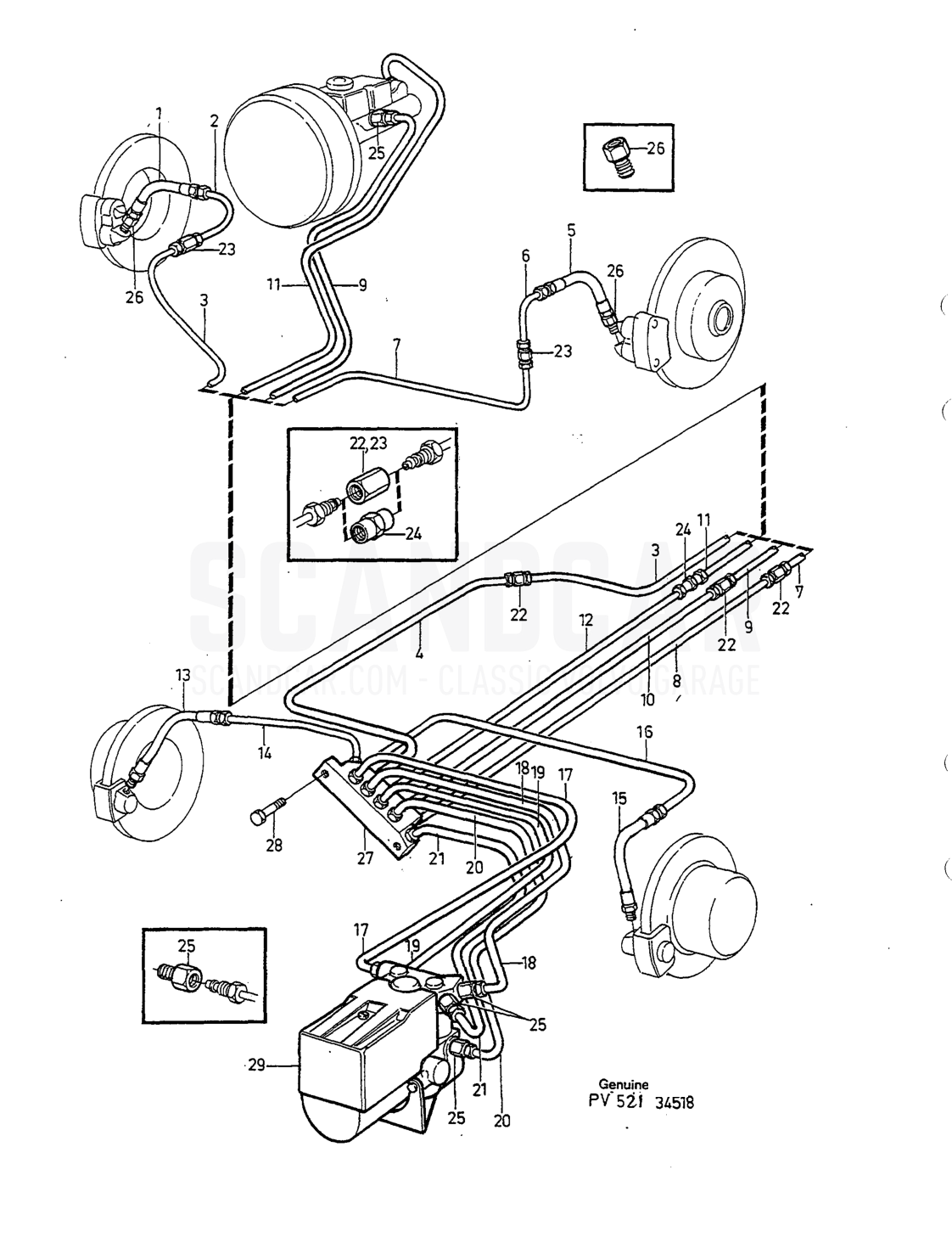 BREMSROHR MIT EINBAUTEILEN ABS - sprängskiss, Bromsar, Volvo 740-760-serien upp till 1984