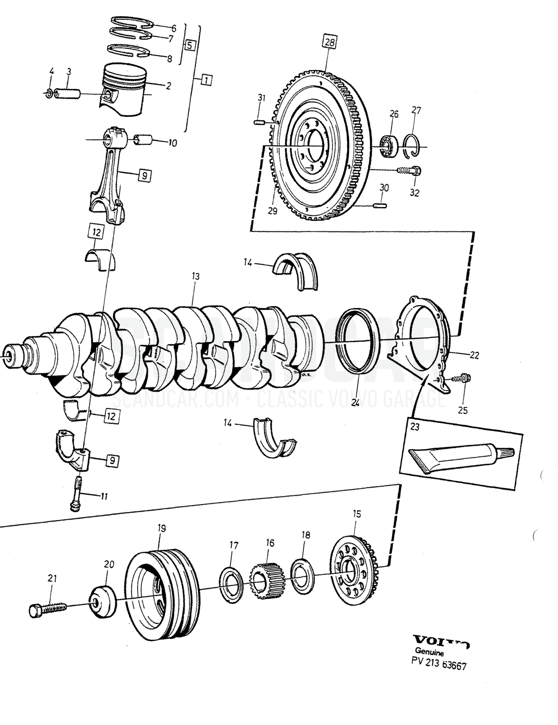 Motor, sida 164 - sprängskiss, Volvo 940-960-serien från 1994