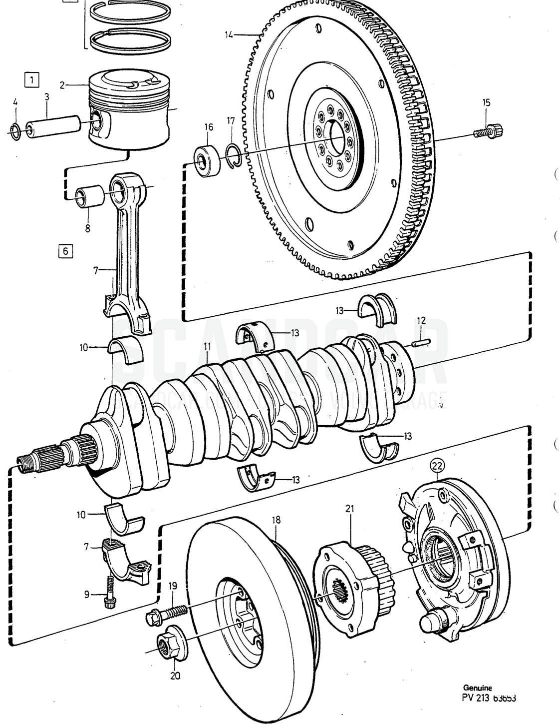 Motor, sida 168 - sprängskiss, Volvo 940-960-serien från 1994