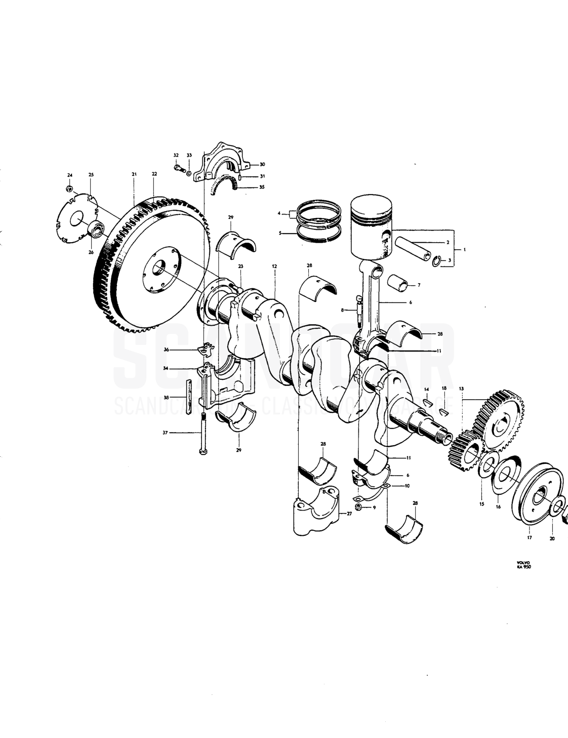 Cylinder head, intoke ond exhaust manifolds, volve cover - sprängskiss, Motor, Volvo Amazon B16