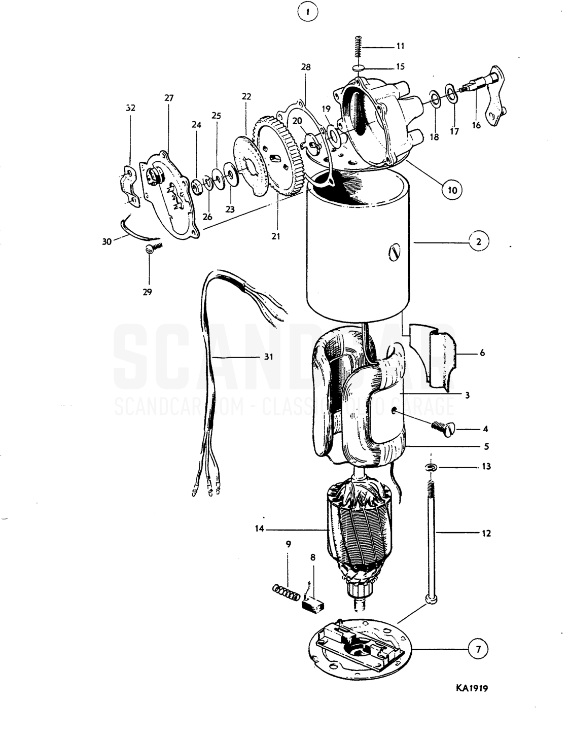 Windscreen wiper motor - sprängskiss, Elutrustning, Volvo Amazon B18
