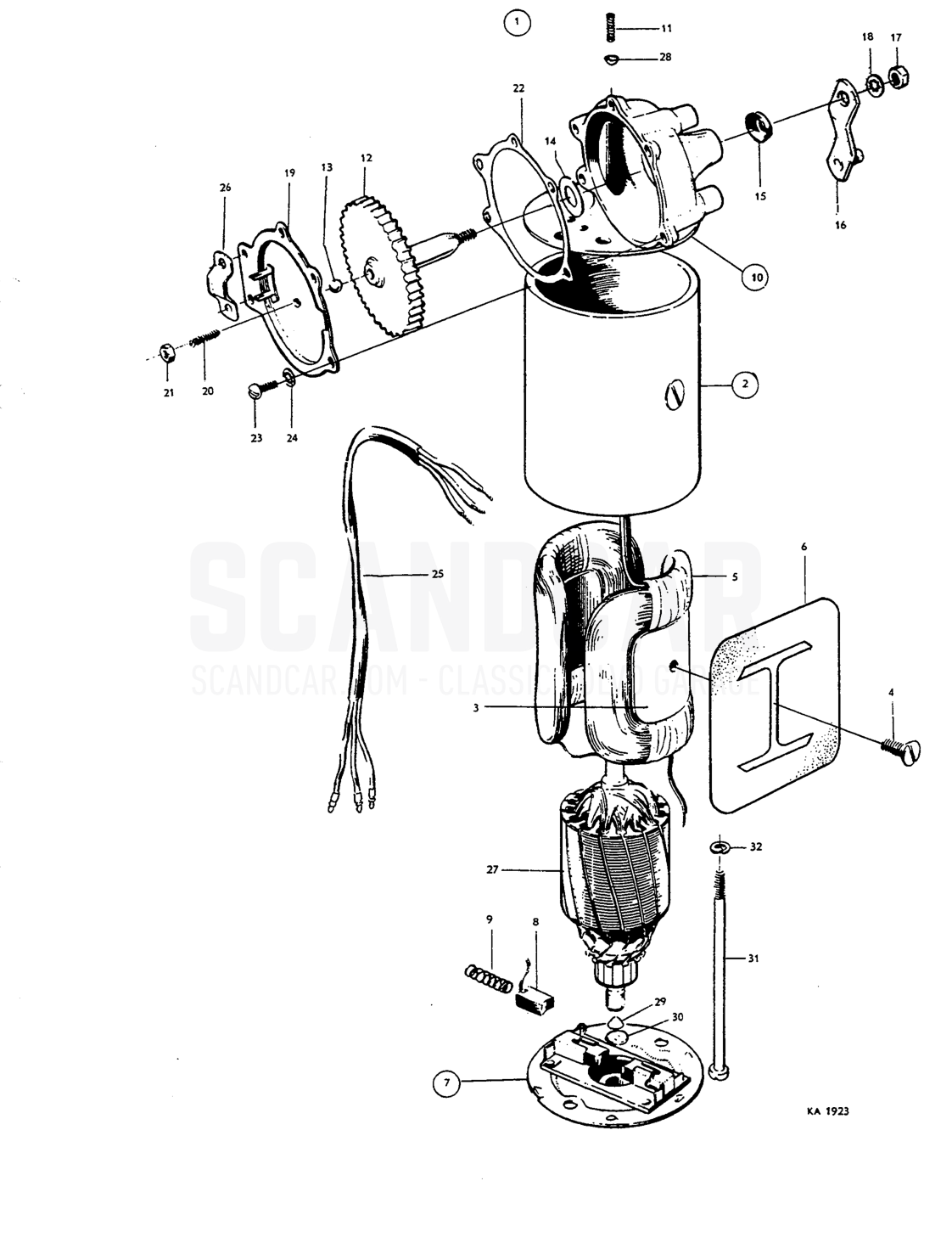 Windscreen wiper motor - sprängskiss, Elutrustning, Volvo Amazon B18