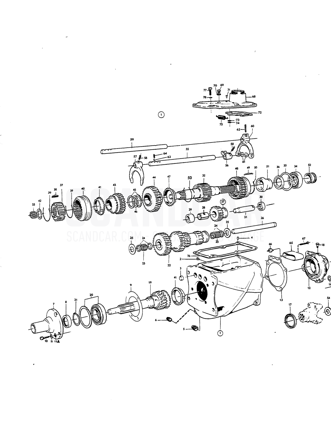 Gearbox - sprängskiss, Kraftöverföring - Bakaxel, Volvo Amazon B18