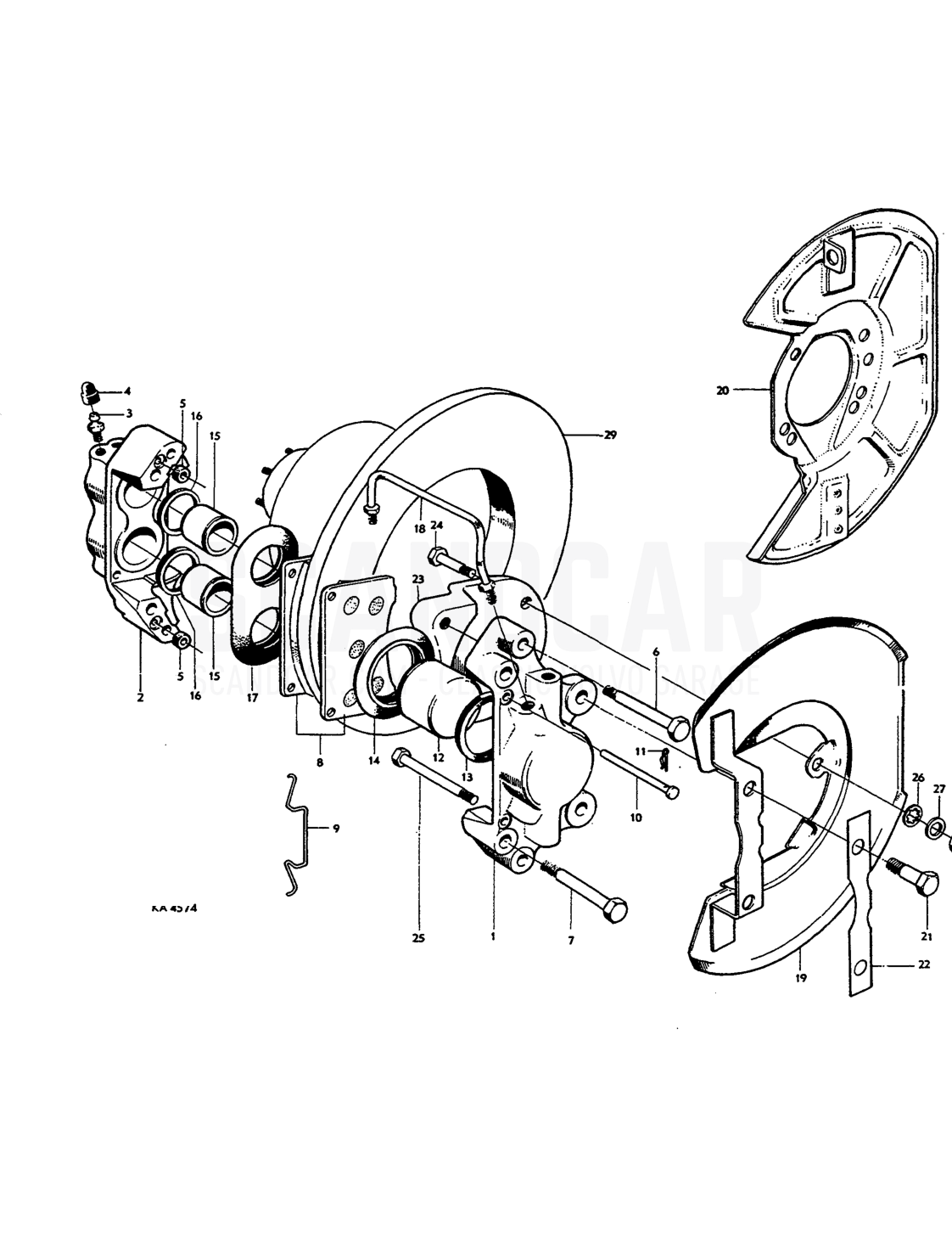 Front wheel brakes Disc brakes - sprängskiss, Bromsar, Volvo Amazon B18