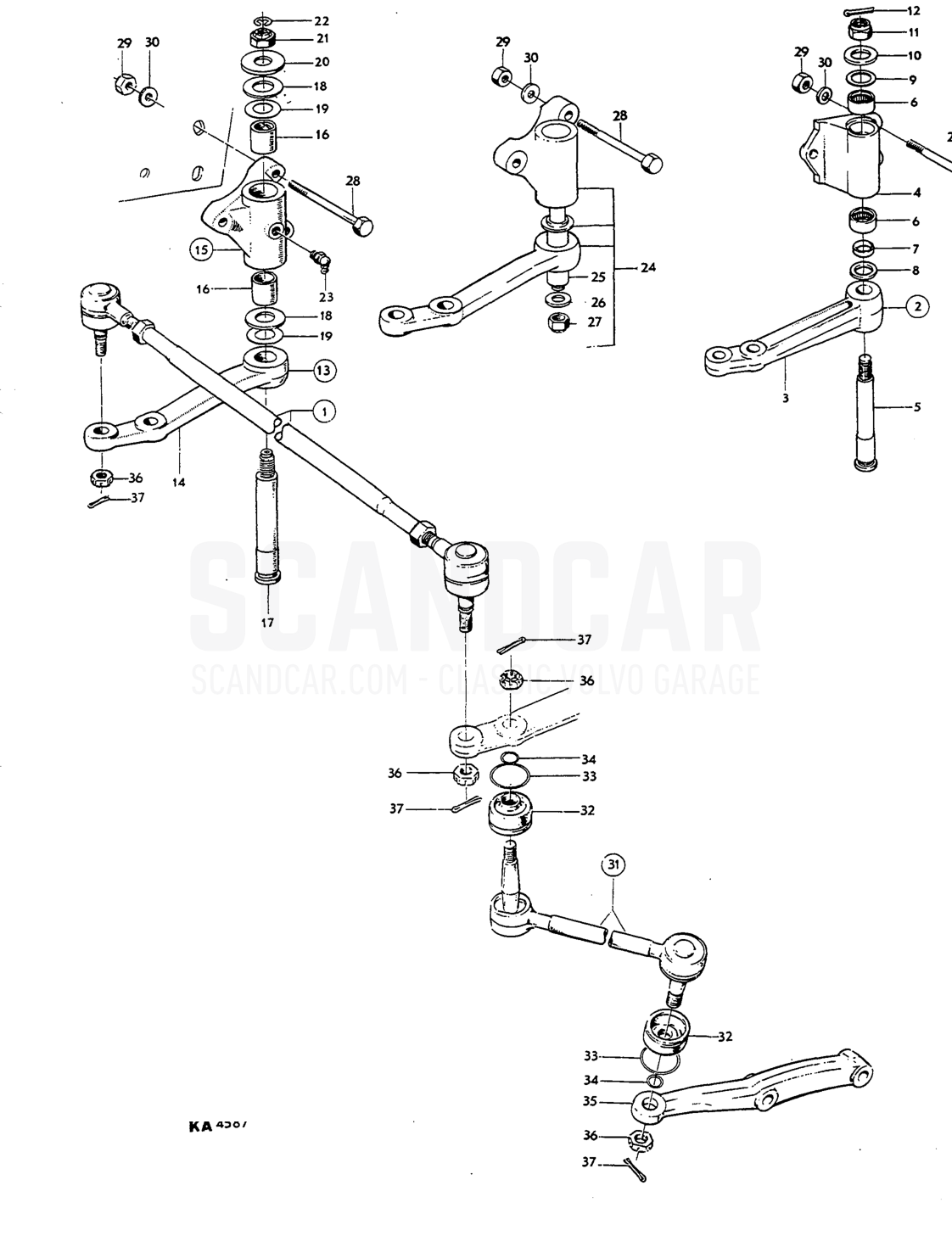 Tie rod - sprängskiss, Framaxel - Hjul - Styrning, Volvo Amazon B18