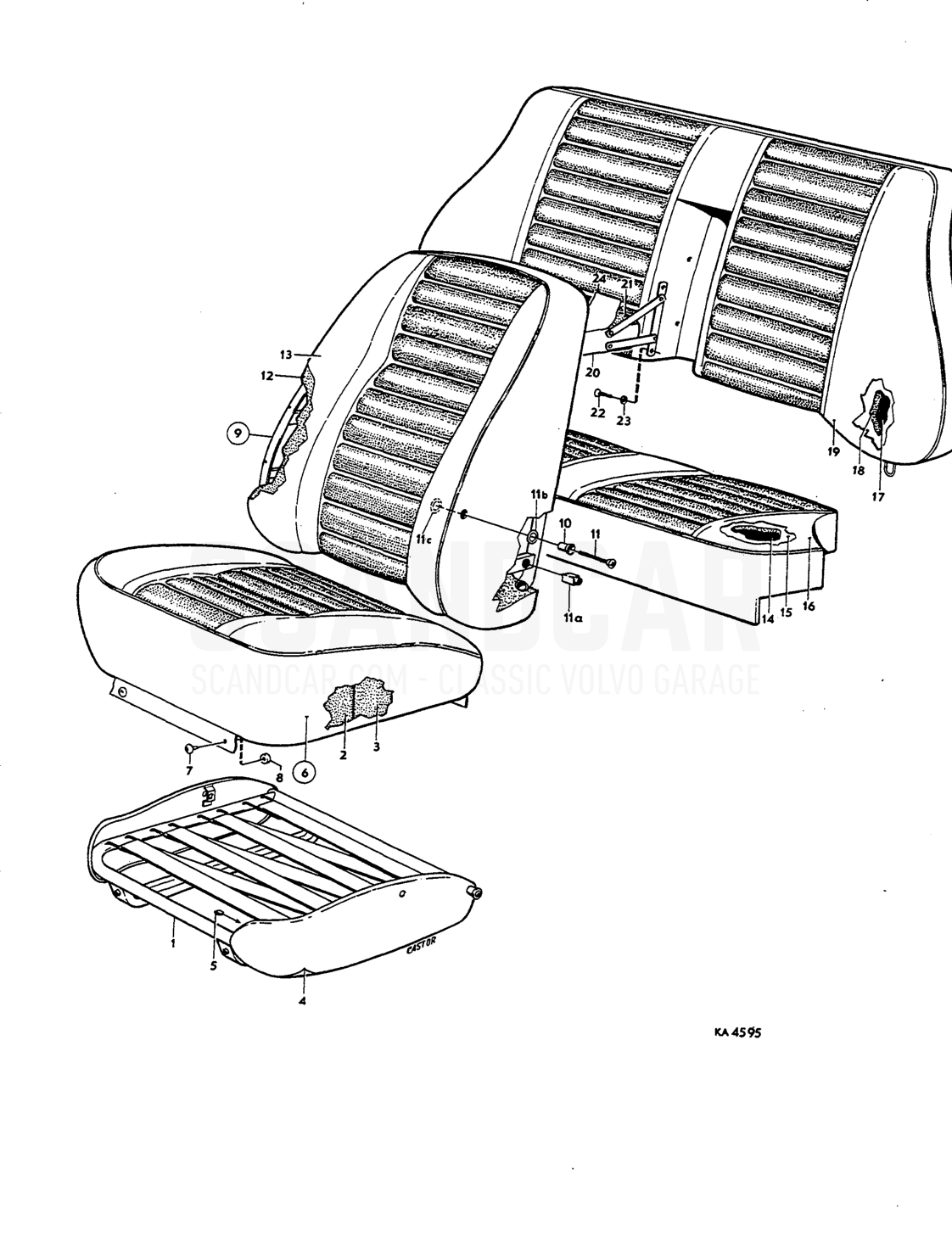 Front seats, rear seat, Upholstery combinations - sprängskiss, Kaross, Volvo Amazon B18