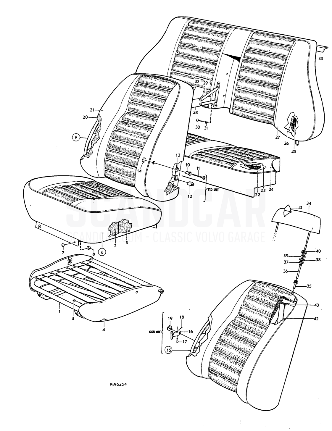 and rear seats cambinations Del - sprängskiss, Kaross, Volvo Amazon B18