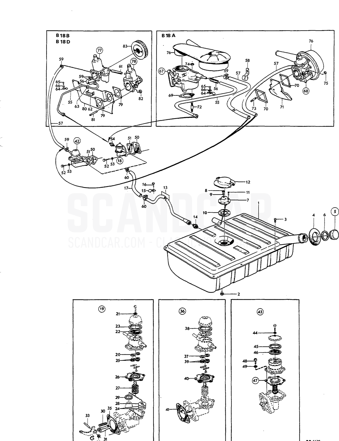 Fuel system Del - sprängskiss, Övriga delar, Volvo Amazon B18