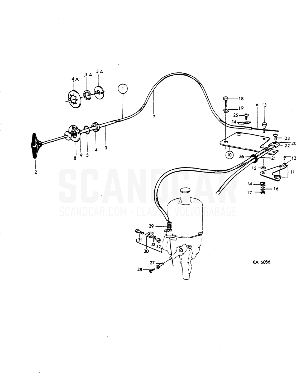 Choke linkage - sprängskiss, Reglage och länkage, Volvo P1800 S