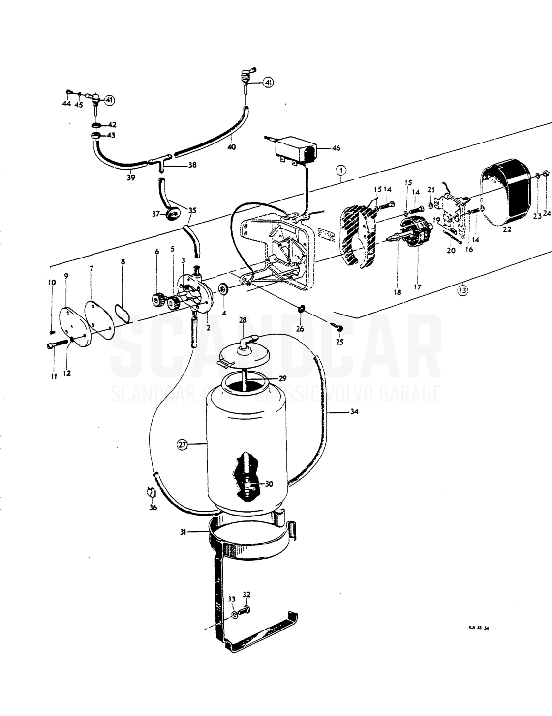 Windscreen per motor - sprängskiss, Elutrustning, Volvo P1800 S