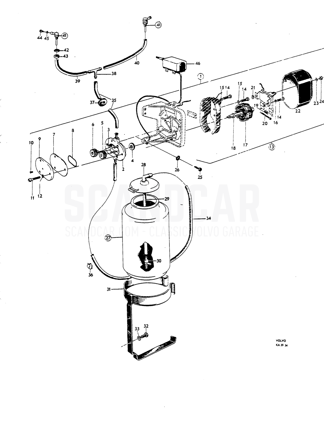 Windscreen washer - sprängskiss, Elutrustning, Volvo P1800 S