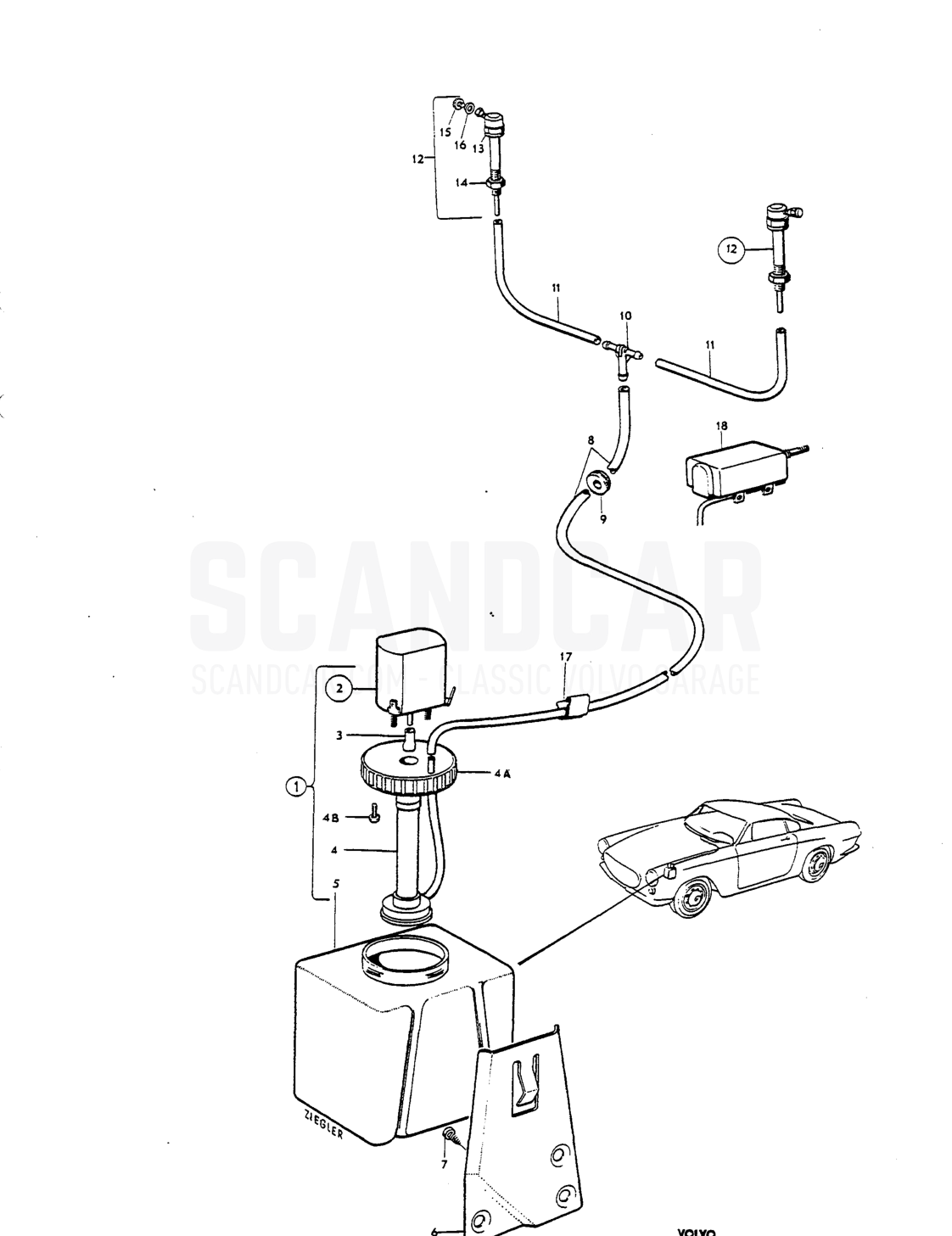 ndscreen washer - sprängskiss, Elutrustning, Volvo P1800 S