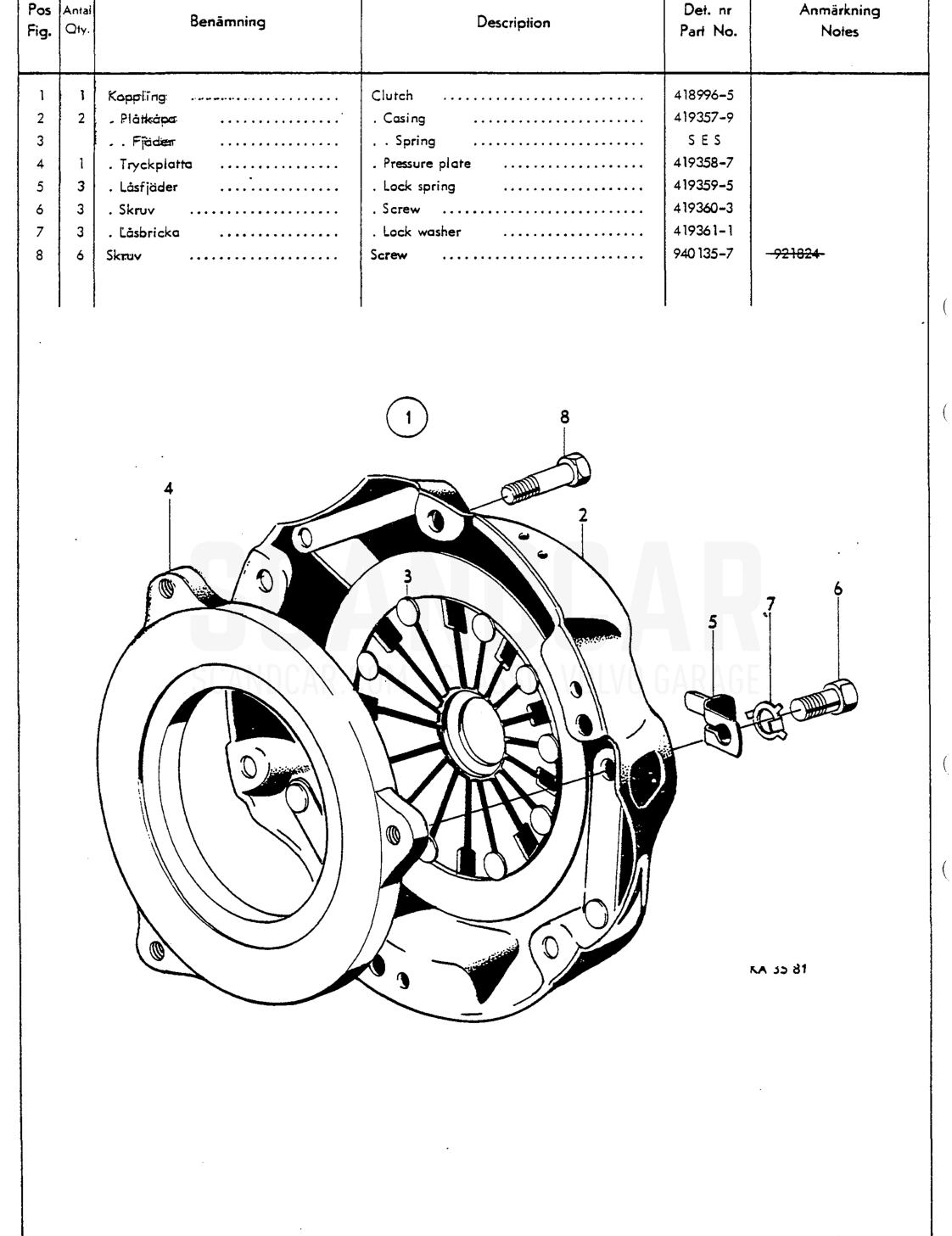 Clutch - sprängskiss, Kraftöverföring - Bakaxel, Volvo P1800 S