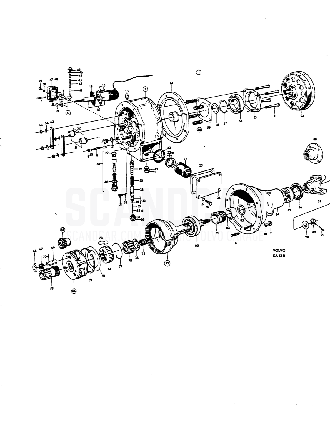 Gearbox - sprängskiss, Kraftöverföring - Bakaxel, Volvo P1800 S