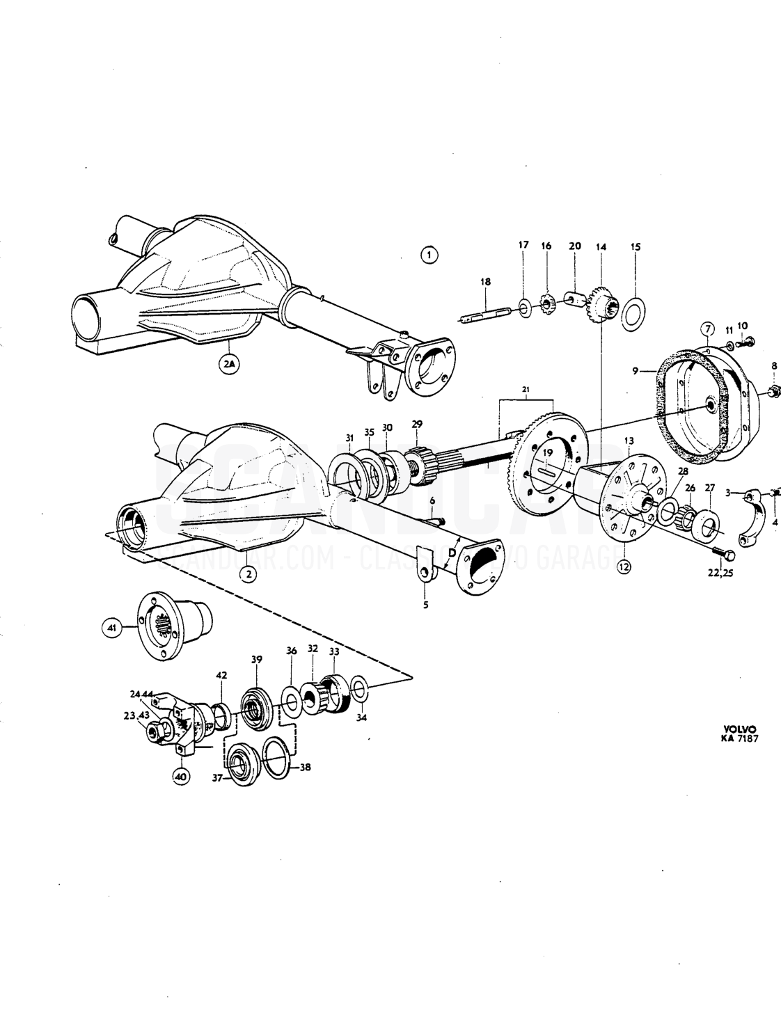 Rear axle - sprängskiss, Kraftöverföring - Bakaxel, Volvo P1800 S
