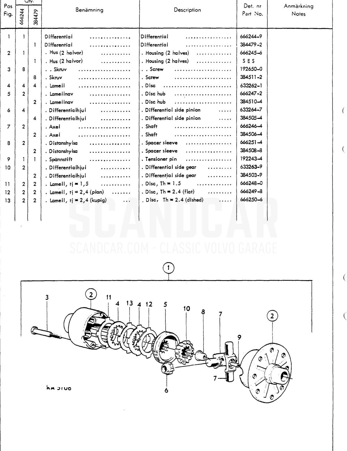 Differential - sprängskiss, Kraftöverföring - Bakaxel, Volvo P1800 S