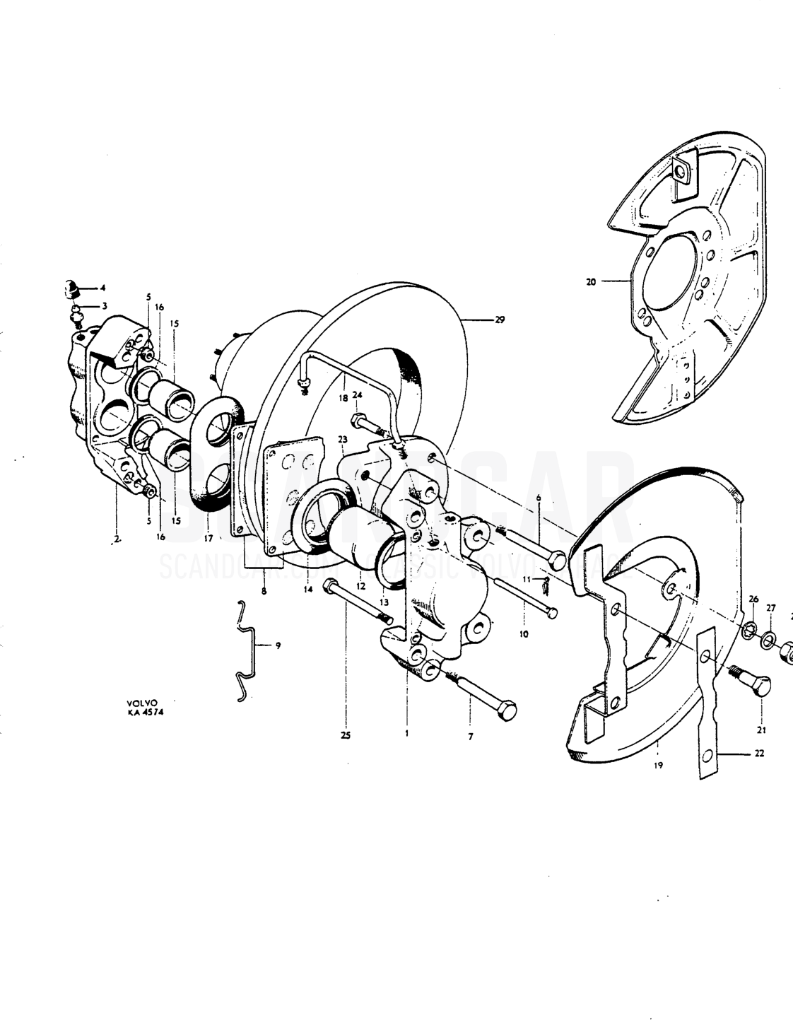 Front wheel brakes - sprängskiss, Bromsar, Volvo P1800 S