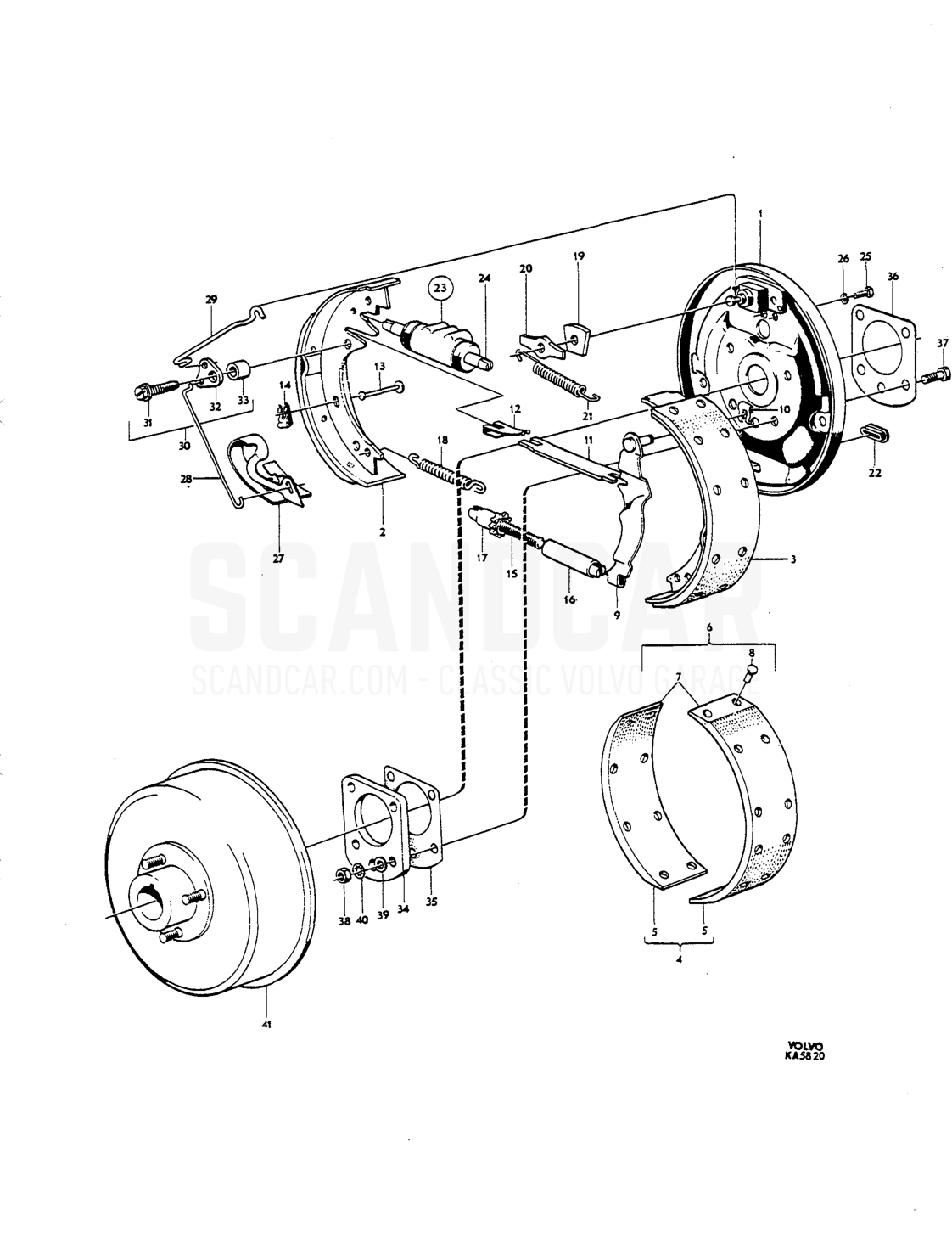 Rear wheel brakes single circuit - sprängskiss, Bromsar, Volvo P1800 S